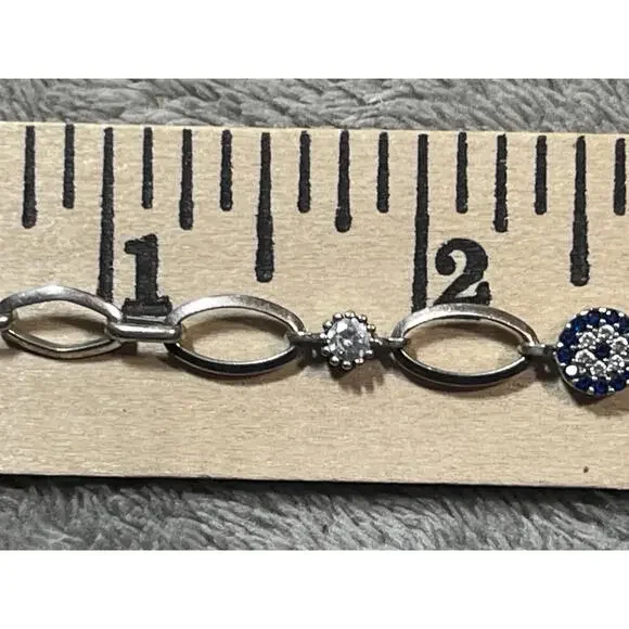 Sterling Silver Blue and White CZ Bracelet 7.5 Inches !! - Picture 13 of 14